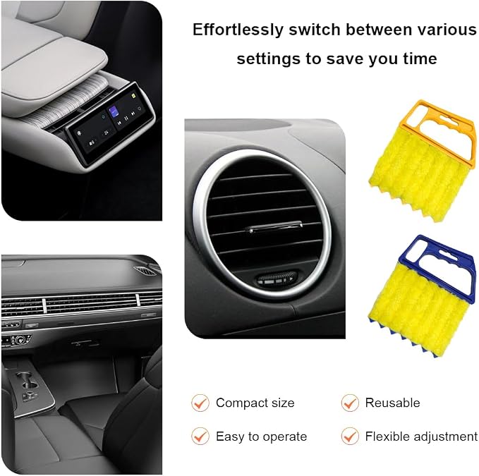 Sun Walker 2 PCS Blind Cleaner Duster Tool, 7-Finger Auto Dusting Cleaner Brush with Ergonomic Handle, Handheld Mini Duster Brush for Window Shutters Air Conditioner, Car Accessories (Blue+Yellow)