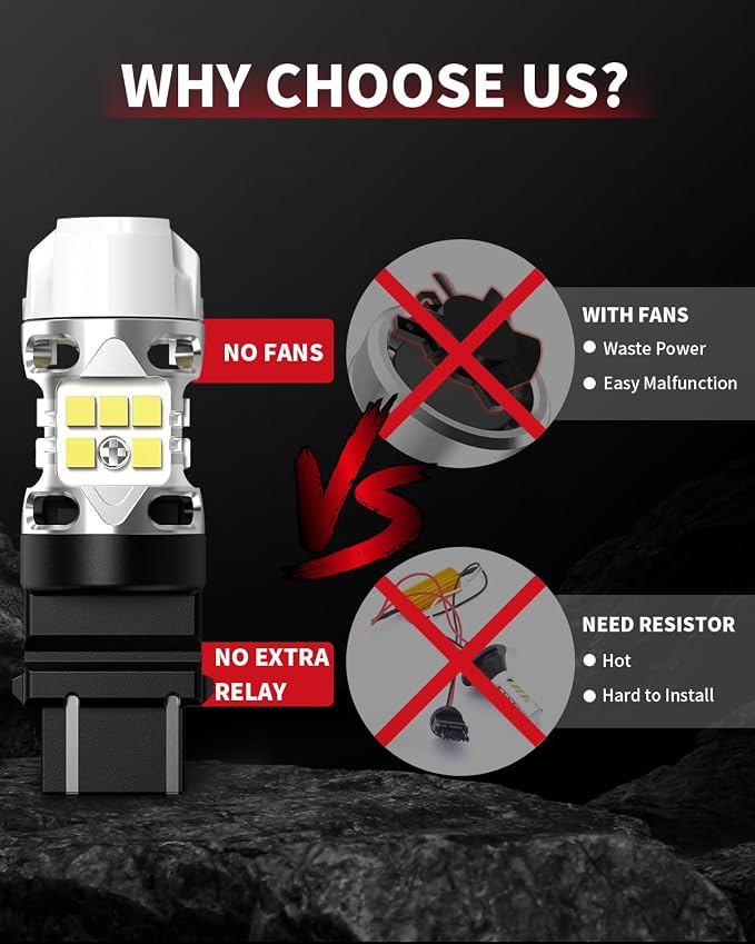 LASFIT T3 3157 LED Bulb for Reverse lights Built In Resistor Canbus Ready 4114 3156 3057 4157 4057 3457 LED White Bulb for Backup Tail Parking Brake Daytime Running Light Side Marker Turn Signal(2pcs)