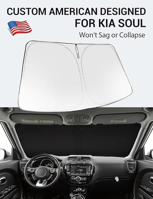 Proadsy 2026 Upgrade Windshield Sun Shade Custom Fit 2014-2019 Kia Soul Foldable Front Sunshade Protector Sun Visor Blocks UV Rays Keep Car Cooler