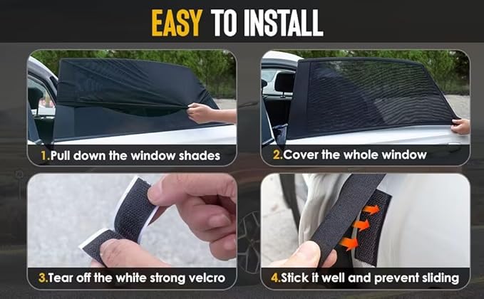 Car Rear Side Window Shadows for Small,Medium Sedan Car Only, Breathable Mesh Stretch Sun Shade Screens Covers ffor Camping, Anti-Sun Glare, Reduce UV Rays, Privacy Protection, 2 Pack