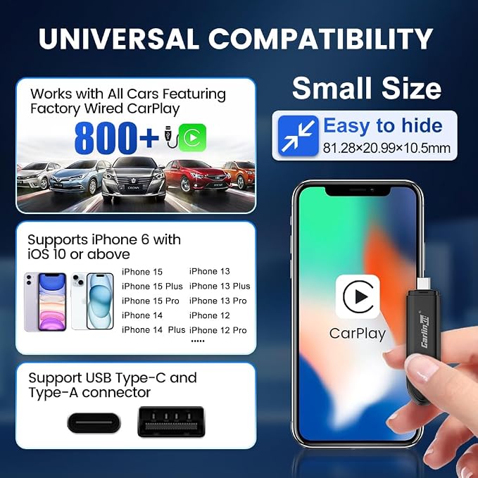 Carlinkit MINI SE Wireless CarPlay Adapter 2026 with OEM Wired CarPlay, Plug & Play/Auto-Connect/for USB-A & Type-C Dual Port Cars, Support Online Upgrade Wireless Dongle