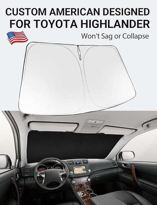 Proadsy 2025 Upgrade Windshield Sun Shade for Toyota Highlander 2008-2013 Foldable Front Sunshade Protector Sun Visor Blocks UV Rays Keep Car Cooler