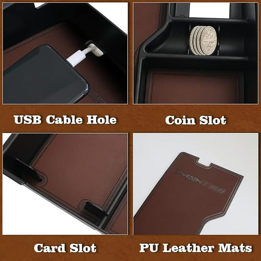 Muslogy for 2022+ Frontier Accessories Center Console Organizer Insert Tray Storage Box Armrest Organizer Compatible with Frontier 2022 2023 2024 2025 2026(Brown Leather)