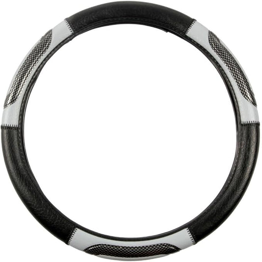 BDK Sporty Two Tone Ergonomic Grip Steering Wheel Cover - Carbon Fiber Grip for Standard Size Wheels 14.5-15 inch Gray/Black