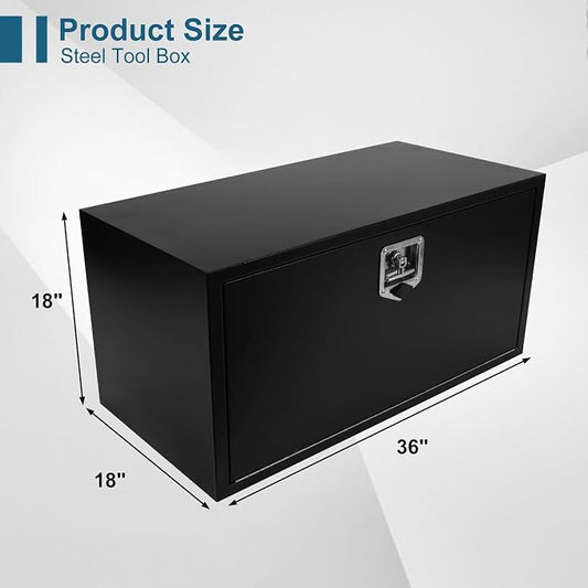 36"X18"X18" Underbody Steel Truck Box Black Heavy Duty Steel Trailer ToolBox Pick Up Truck Tool Box Storage Organizer w/Lock & Keys