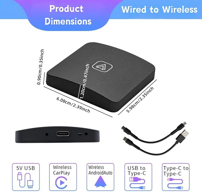 Wireless CarPlay & Android Auto Adapter, 2-in-1 Mini AI Box, Fast, Stable Connection for Convert Wired to Wireless Car Play Adapter - No Latency Plug and Play car Accessories
