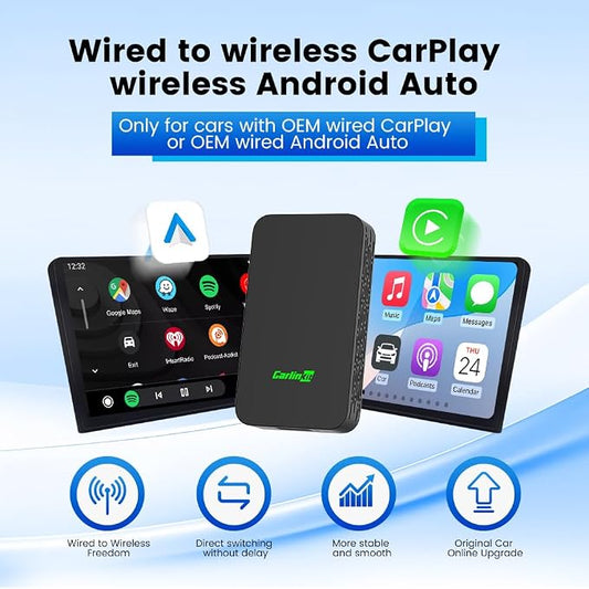CarlinKit 5.0 Wireless Android Auto & Apple CarPlay Adapter - Fast & Stable USB Dongle for Factory Wired CarPlay Cars - Plug&Play, Easy Setup