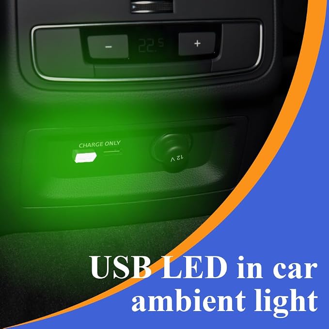 4PCS USB LED Car Interior Atmosphere Lamp, Plug-in USB Decor Night Light, Portable Auto Ambient Lighting Kit, Universal Car Interior Accessories LED Night Light for Most Cars (Green)