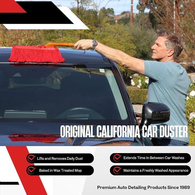 California Car Duster 62442 Standard Car Duster with Wooden Handle,Red
