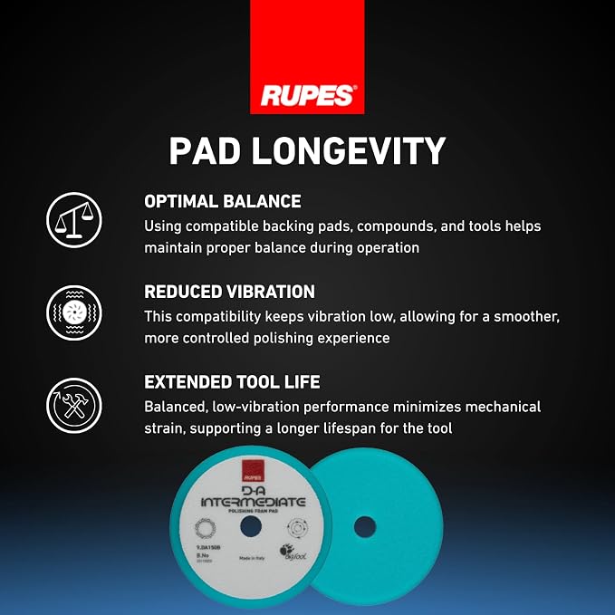 RUPES 9.DA150B Pack of 48 Light Blue D-A Intermediate Foam Polishing Pads 150mm | Ideal for Paint Correction | Improves Cutting and Finishing Performance | Compatible with 5" Backing Plate
