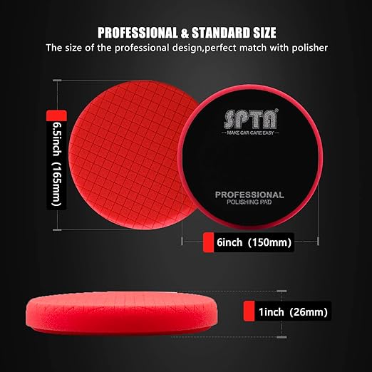 Red T10 Ultra-Fine Finishing Foam Polishing Pads, SPTA 1Pc 6.5 Inch Face for 6 Inch 150mm Backing Plate Compound Buffing Sponge Pads for Car Buffer Polisher Compounding, Polishing and Waxing -FPTSS6R