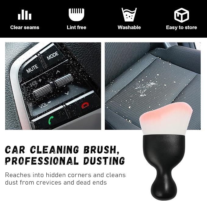 Ziciner Car Detailing Brush, Curved Soft Bristles Auto Removal Dust Collectors, Universal Vehicle Dashboard, Air Conditioner Vents etc Interior Cleaning Tool Accessory (White/Pink)