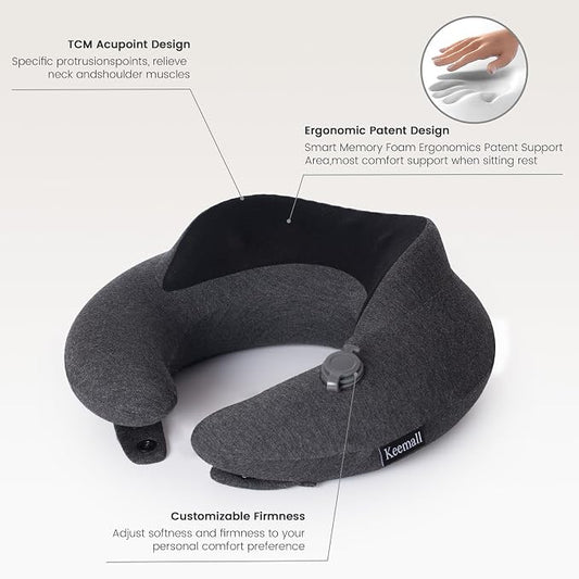 Keemall Inflatable Neck Pillow, Premium Travel Neck Pillow for Airplane Headrest Sleep - 3rd Generation, Double Comfort Plane Pillow for Long Flight
