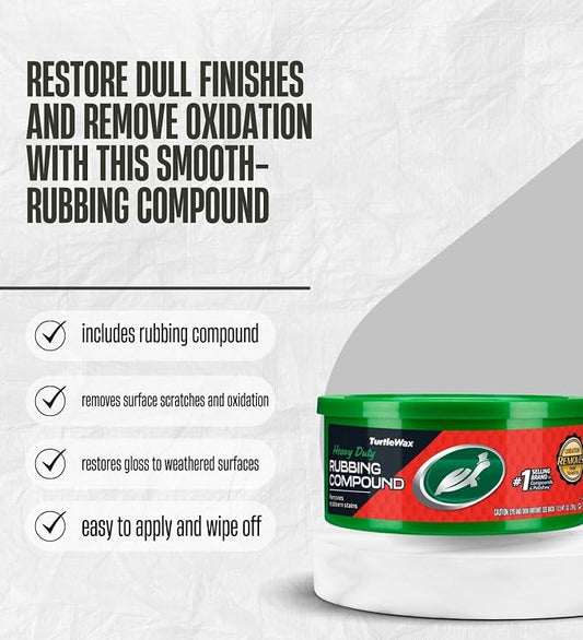 Turtle Wax Rubbing Compound 10.5 oz Bundle with Microfiber Cloth – Polishing Compound for Car Scratches and Surface Restoration – Gift Set (2 Items)