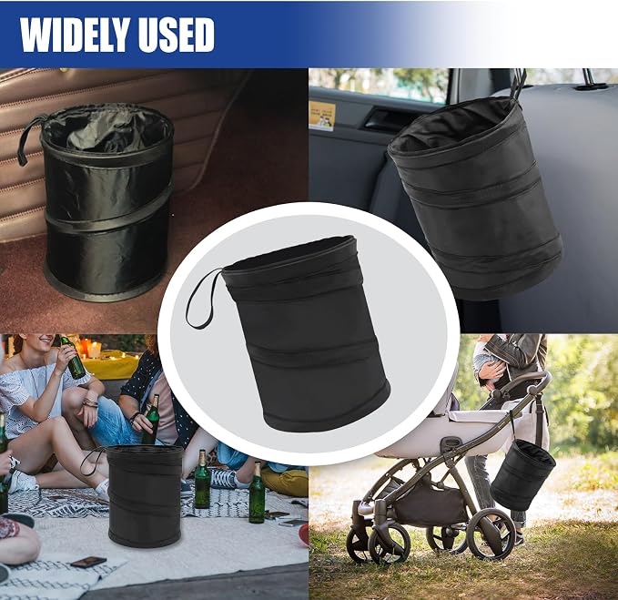 Collapsible Car Trash Can, Mini Portable Automotive Garbage Bag, Pop-Up Vehicle Rubbish Bin, Waterproof Waste Basket Bin with Magic Sticker, Hanging Washable Auto Trash Bag (2PCS)