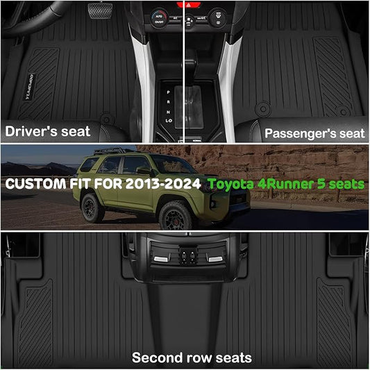 Floor Mats for Toyota 4Runner 2013-2024 (Only for 5 Seats) Upgrade Trunk Mat with Backrest Mat All Weather TPE Floor Liners Fit for Toyota 5th Gen 4 Runner Anti-Slip Full Set Car Accessories