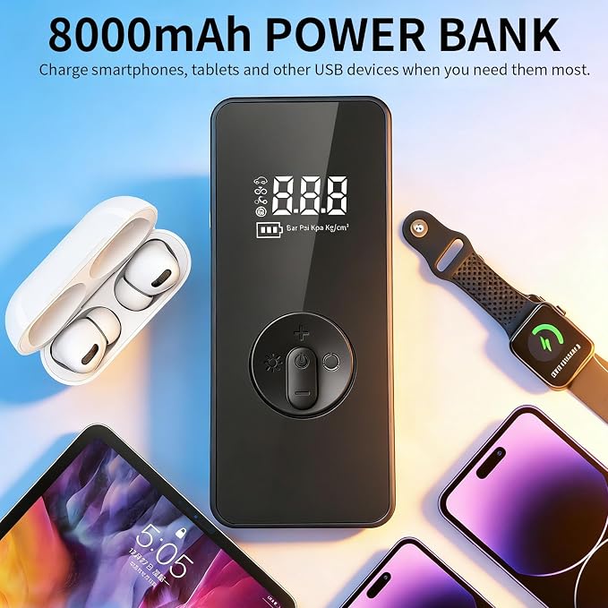 Jump Starter with Air Compressor,14.8V 8000A Peak Portable Car Battery Jump Starter Jump Box,150PSI Car Air Pump Tire Inflator Battery Charger with LED Light, LCD Display