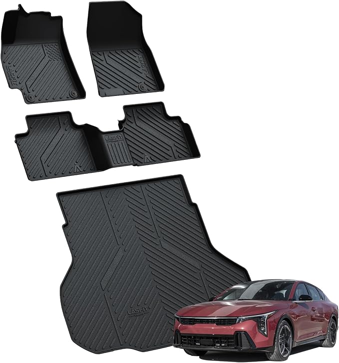 LASFIT Floor Mats & Cargo Mat for Kia K4 2026 2025 All Weather TPE Custom Fit Floor Liner 1st & 2nd Row Full Set Car Mats and Trunk Mat Accessories, Black
