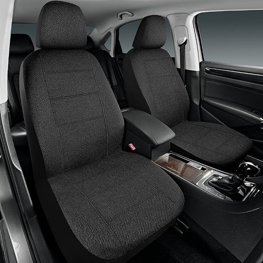 Road Comforts Car Seat Covers Full Set, Front and Split Rear Bench Seat Cover for Car, Universal Cloth Seat Protectors for SUV, Sedan, Van, Automotive Interior Covers Set, Airbag Compatible, Black