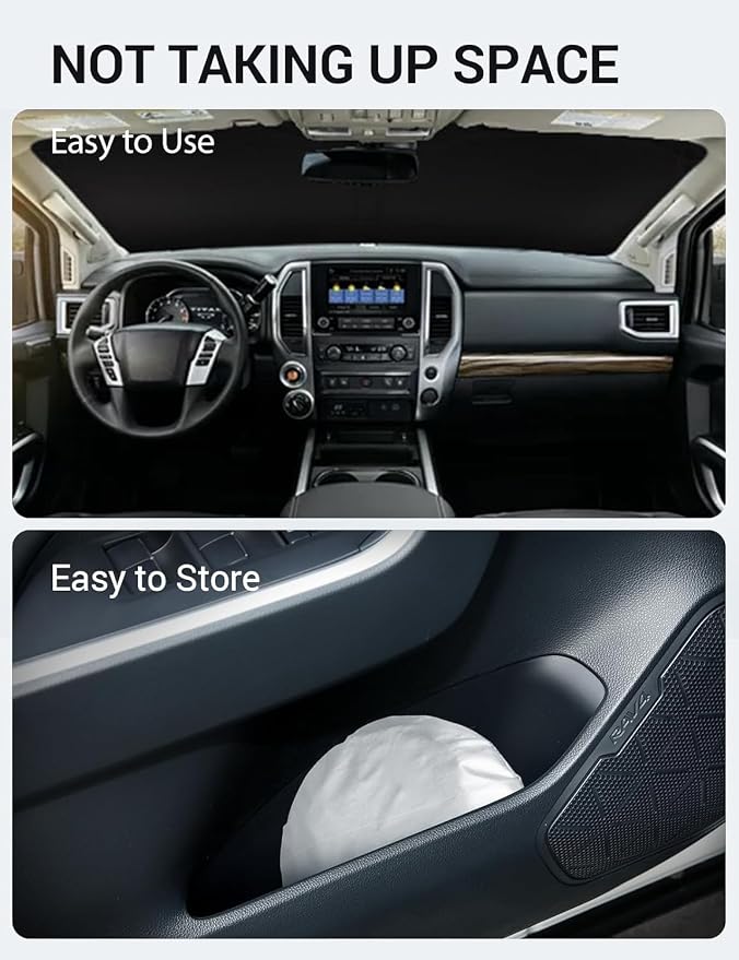 Proadsy 2026 Upgrade Windshield Sun Shade Custom Fit 2020-2024 Nissan Titan Foldable Front Sunshade Protector Sun Visor Blocks UV Rays Keep Car Cooler