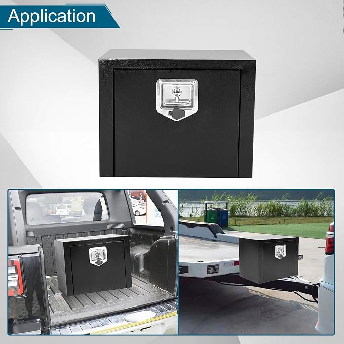 18"X12"X14" Underbody Steel Utility Truck Tool Box Chest With Lock and Keys,Heavy Duty Trailer Toolbox for Pick Up Truck RV Trailer, Black Storage Organizer Box
