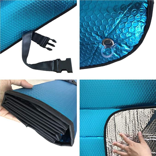GWUSKDT Car Sun Shade, Sun Protector,Foldable Front Window Shade-Thicken 5-Layer Bubble for Auto Windshield UV Protection and Heat Reflector 58"x 27.5" (Blue)