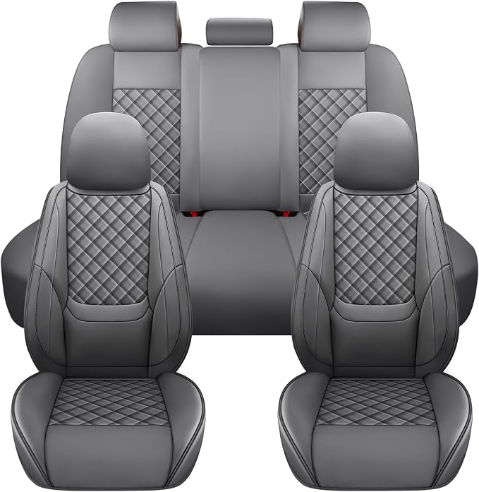 Full Coverage Leather Car Seat Covers Full Set,Waterproof Seat Covers for Cars,SUVs Trucks, Car Seat Cushion,Car Seat Protector with 5 Seats (Grey, Full Set(Front and Rear-5 Seats))