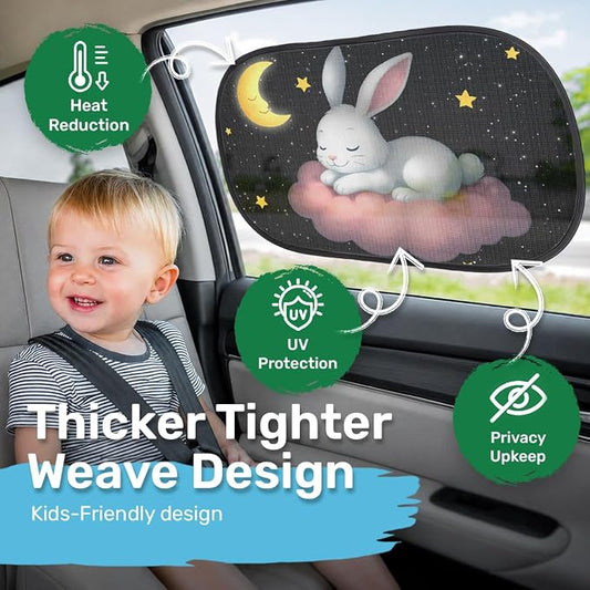 GENANY 2pcs Sleeping Rabbit Window Sun Shade for Sedan SUV Truck (21x14 Inches), Sun Shades for Side Window, Accessories for Kids, Baby Window Shades, Summer Car Decor