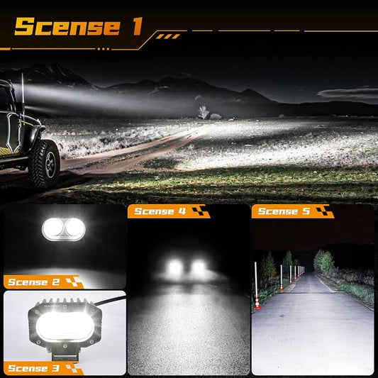 Auxbeam 4In LED Offroad Light for Truck, 60W LED Driving Pod Lights Super Flood Beam 2Pcs Led Pods A-Pillars Bumper Offroad Lights Automotive Light Bar IP68 Waterproof for Jeep Motorcycle SUV Trucks