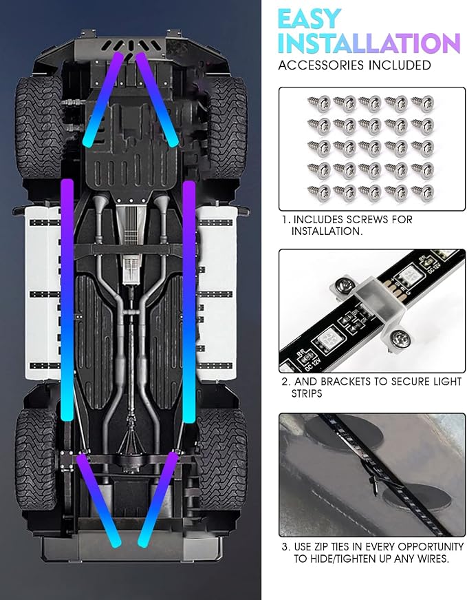 Xprite Aluminum Dreamcolor Car Underglow Light Bar, Bluetooth Underbody Chasing Dancing Neon Accent Lighting LED Rigid Lightbar 6 Pcs, Silicone Sealed Waterproof RGB Glow Lights Kit for Trucks SUV