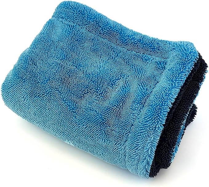 1200GSM Microfiber Car Drying Towel, Double-Twist Loop, Ultra-Absorbent, Quick-Dry, Lint- & Streak-Free, Scratch-Safe, for Car Wash & Detailing (1 Pack) (Dark Grey & Light Blue, 16" x 16")