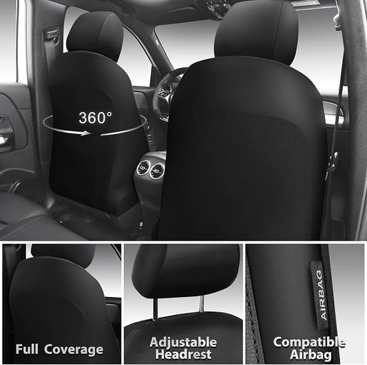 CAR PASS Memory Foam Car Seat Covers,Air Cool Mesh Thick Seat Covers Front Seats,Black Metal Film Leather Seat Cover for Car,Universal Automotive Comfort for Most Car,Truck,Airbag Compatible,All Black
