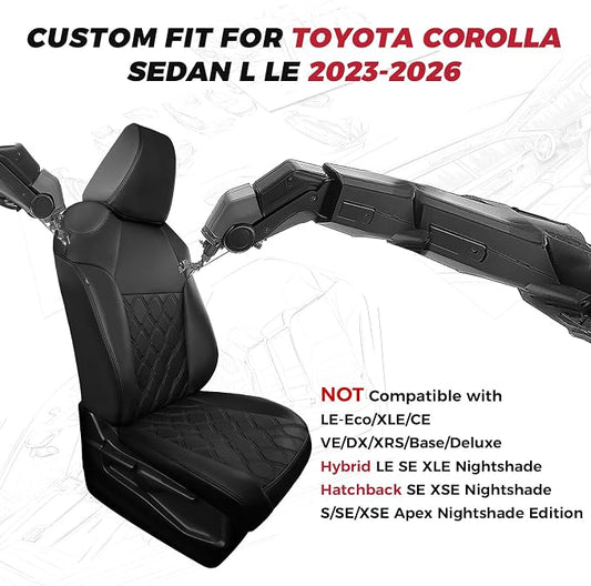 FREESOO for Toyota Corolla Seat Covers LE 2023 2024 2025 2026, Custom Fit Car Seat Covers Full Set, Waterproof Car Seat Cover Protector Cushions, Luxury Leather Seat Covers for Cars, Black Full Set