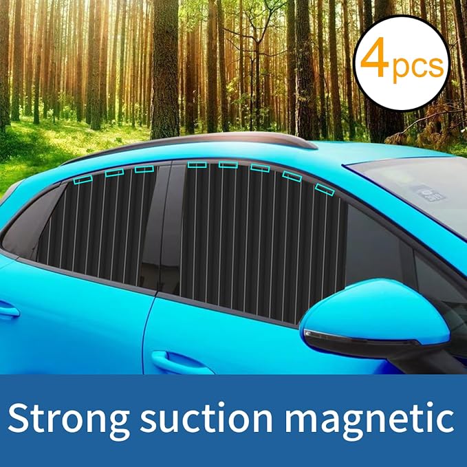 Ovege Car Window Shades 4pcs - Side Window Sun Shades, Silky UV Protection Privacy Baby Suction Magnetic (Black-Opaque, Front&Back 4pcs)