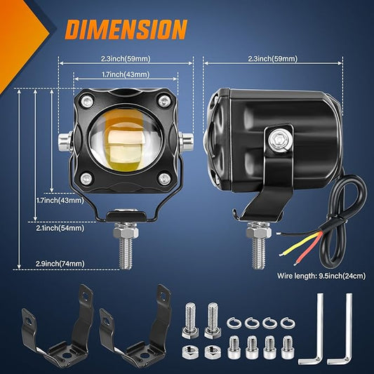Nilight Motorcycle Driving Lights 1.7 inch White Amber Spot Beam Fog Light LED Pods IP67 Waterproof Auxiliary Offroad Lighting for Motorbike Dirt Bike e-Bike Scooter Snowmobile ATV UTV SUV Truck