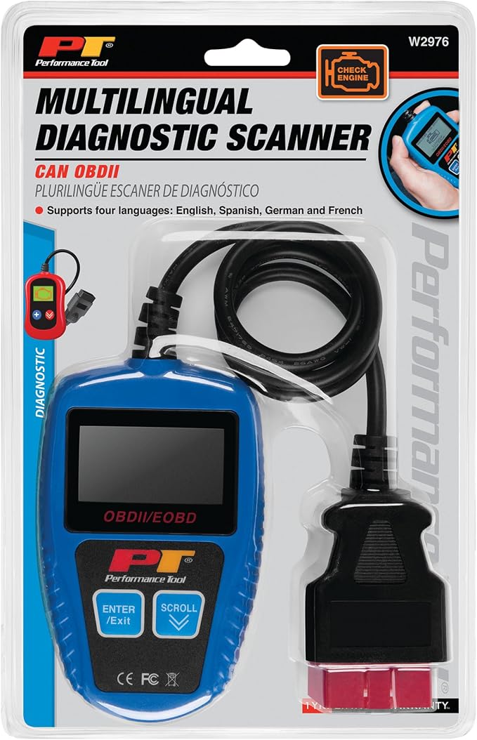 Performance Tool W2976 Universal Multilingual CAN OBDII Scanner Tool (for Check Engine Light, Diagnostics & Emission Readiness Status)