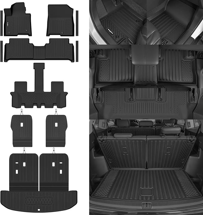 Floor Mats for 2021-2026 Kia Sorento Hybrid 6 Seats/Captain Chairs (Not for Gas), Trunk Mat & Backrest Mat & Door Sill Guard All Weather TPE Protector for Sorento Accessories