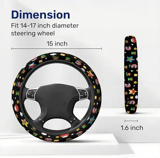 GENANY Retro Handheld Game Steering Wheel Cover, Non Slip Polyester Car Wheel Protector for Car SUV Truck, Universal 15 Inch