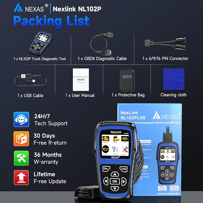 NEXAS NL102P Heavy Duty Truck Scanner with DPF Regeneration, Full System Diesel Diagnostic Tool for J1939/J1708 Trucks