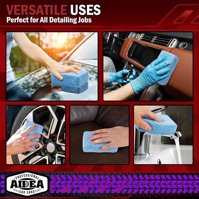AIDEA Microfiber Applicator Pad-8Pack, Car Wash Sponge, Premium Microfiber Sponge and Cleaning Pads, Perfect for Effortless Wax, Sealant, and Conditioner Application, Car Detailing Supplies, Blue