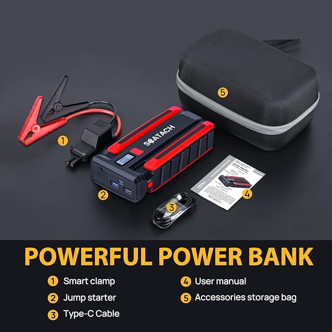 Scatach 4000A Car Battery Jump Starter, 12V Jump Starter Battery Pack (up to 10.0L Gasoline and 8.0L Diesel Engine), Portable Jump Box with Jumper Cable, LED Display, LED Light