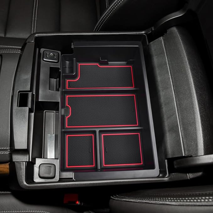 EDBETOS Center Console Organizer Tray Compatible with Chevy Silverado/GMC Sierra Accessories 2014-2018 and Chevy Tahoe Suburban/GMC Yukon 2015-2020 (Full Console w/Bucket Seats ONLY),Red