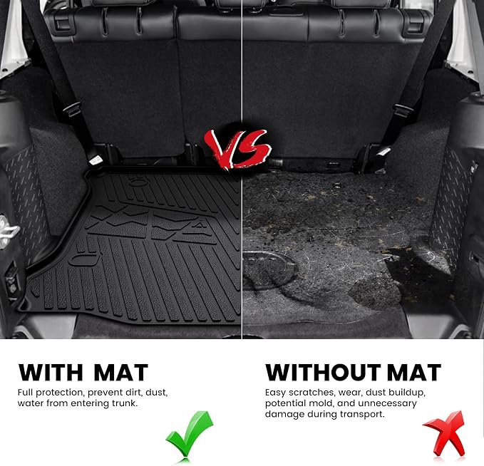 LASFIT Floor Mats & Cargo Mat for Jeep Wrangler JK 2014-2018 Unlimited 4-Door (NOT for JL or 2-Door) All Weather TPE Custom Fit Car Mats Floor Liners Cargo Liner Cargo Mat Black