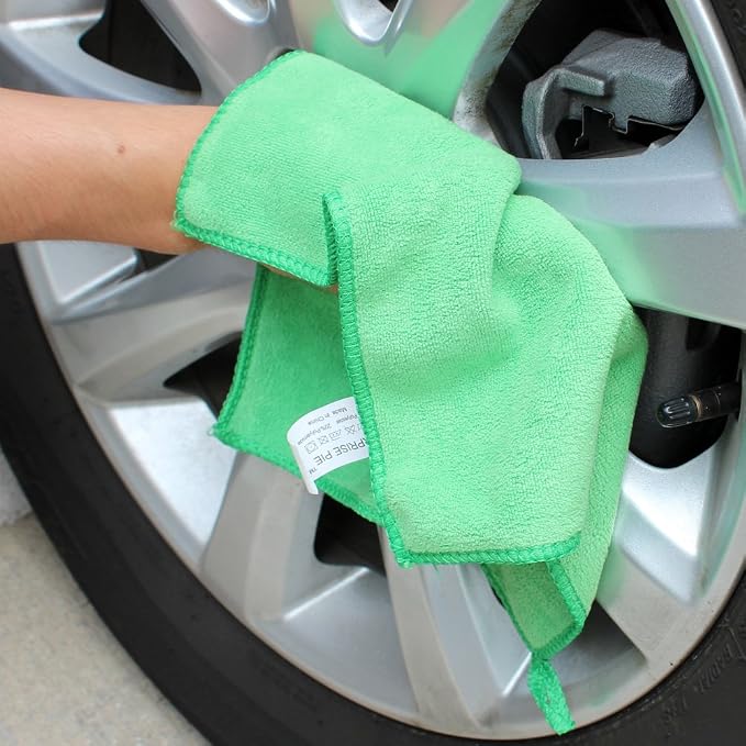 Reusable Thick Microfiber Cleaning Cloths Pastel Kitchen Towels for Window Cleaner, Auto Detailing Supplies Washcloth Polishing Rags, Wiping Appliances(12"x12") Green12 Pack