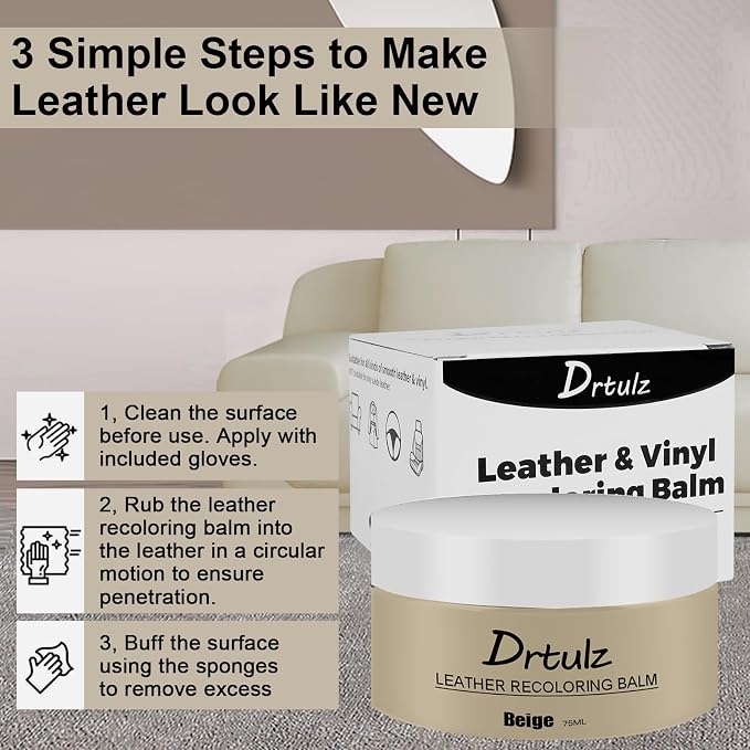 Leather Recoloring Balm, Leather Color Restorer Conditioner, Leather Restorer for Couches Paint, Leather Scratch Remover, Scratch Leather Faded Repair Kits for Vinyl Furniture (Beige, 75ML)