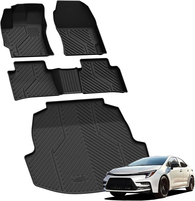 LASFIT Floor Mats & Cargo Mat for Toyota Corolla 2020-2026(for Sedan), TPE All Weather Protection Rubber Car Liners Custom Fit for Corolla Accessories 1st & 2nd Row & Trunk Mats, Black