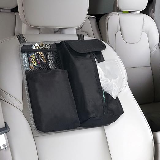 FH Group Hanging Car Organizer with Tissue Holder, GRAY Car Back Seat Organizer,E-Z Travel Organizer,Toys Car Storage Organizer, Kids Travel Storage for Baby Wipes, Food Holder Organizer