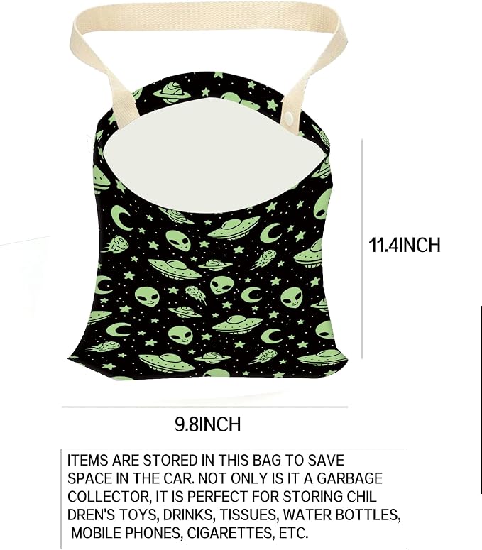 Car Garbage Can, Hanging Car Trash Can Bag for Vehicle, Cute Car Back Seat Organizer, Cute Green Alien