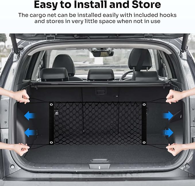 Canvcle Trunk Cargo Net for 2022-2025 2026 Hyundai Tucson Accessories Envelope Style Mesh Trunk Net Organizer and Storage Stretchable Adjustable Elastic Nylon Rear Cargo Netting with Hooks