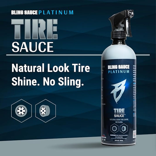 Bling Sauce Platinum Tire Sauce, Peppermint Scent, Natural Look Tire Shine for Cars, Trucks, SUVs, 24oz.